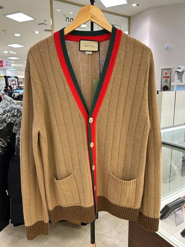 Web Rib Knit Cardigan Camel - GUCCI - BALAAN 6