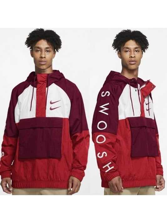 Double Swoosh Anorak Hoodie Windbreaker Red Burgundy - NIKE - BALAAN 2