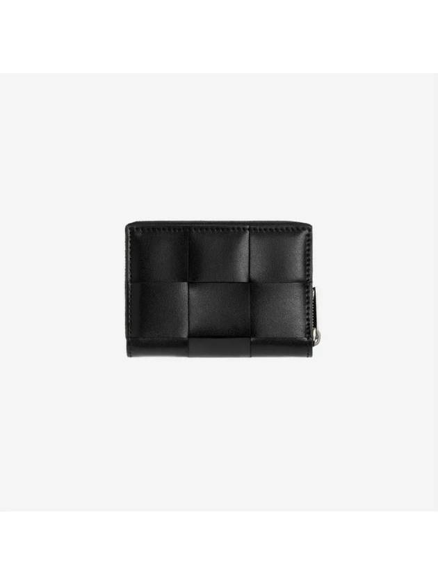 Cassette Zipper Leather Coin Purse Black - BOTTEGA VENETA - BALAAN 4