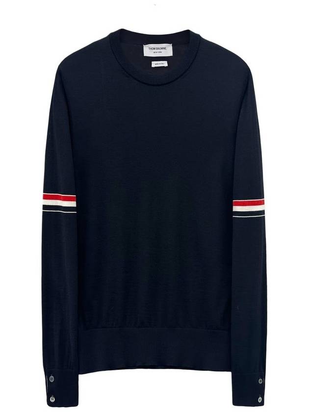 Merino Striped Crew Neck Knit Top Navy - THOM BROWNE - BALAAN 2