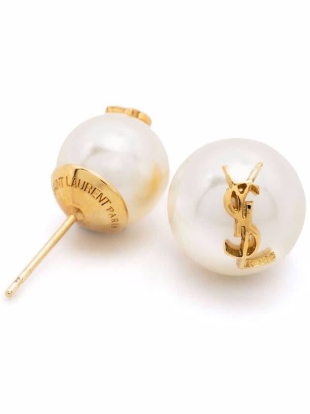 Cassandre Pearl Earrings in Metal Gold And Cream - SAINT LAURENT - BALAAN 10