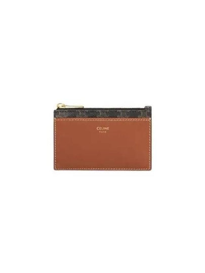 Triomphe Canvas Gold Zipper Card Wallet Tan - CELINE - BALAAN 2