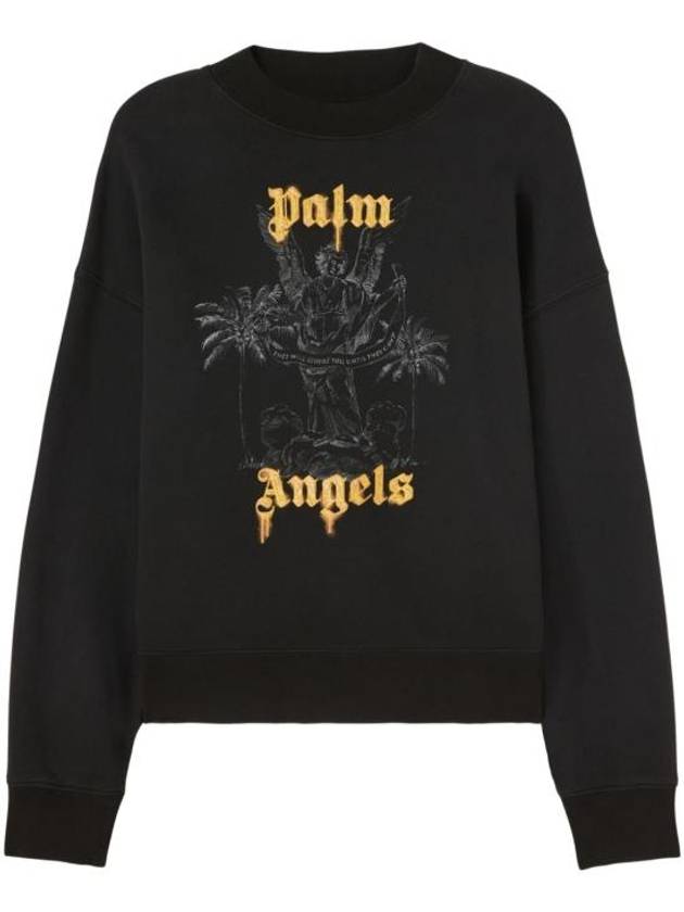 Logo Print Cotton Sweatshirt Black - PALM ANGELS - BALAAN 2