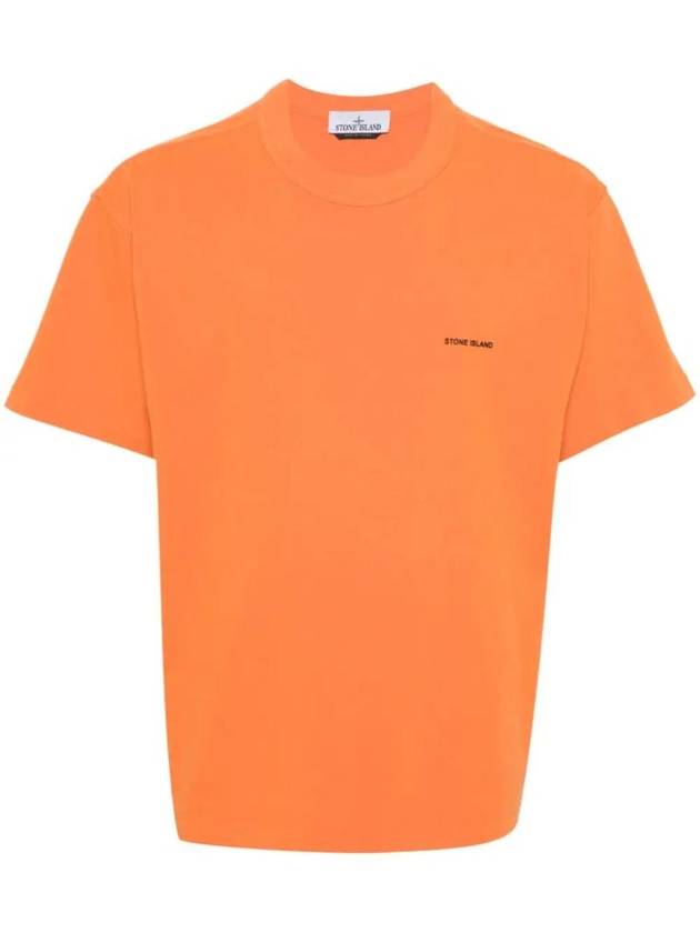 Embossed Logo Regular Fit Cotton Short Sleeve T-Shirt Orange - STONE ISLAND - BALAAN 1