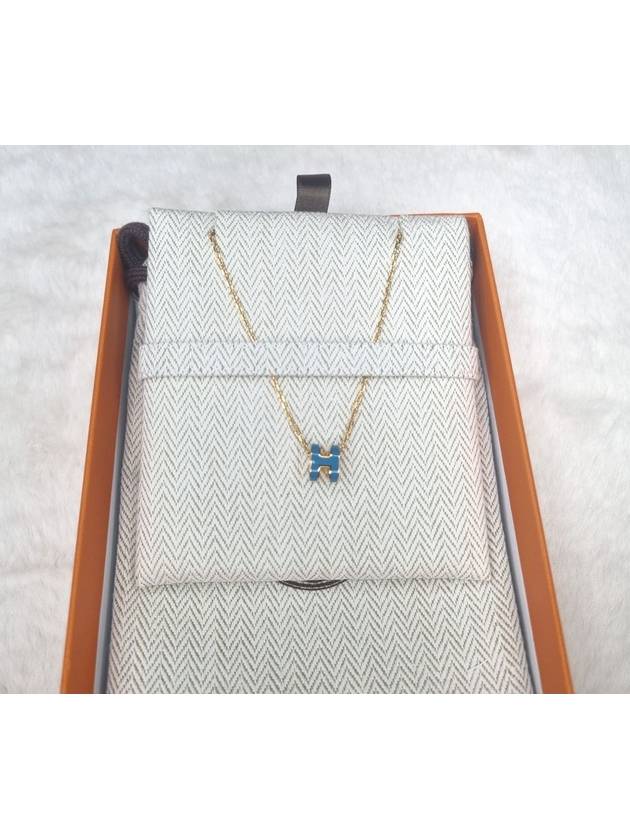 MiMini Pop H Pendant Necklace Gold Bleu Jean - HERMES - BALAAN 2