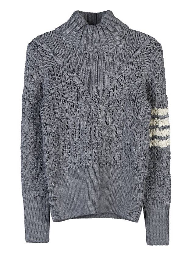 Women's 4 Bar Irish Pointelle Cable Merino Wool Turtleneck Grey - THOM BROWNE - BALAAN 11