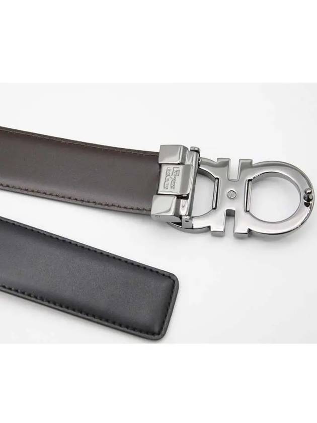 Double Gancini Reversible Leather Belt Black Auburn - SALVATORE FERRAGAMO - BALAAN 5