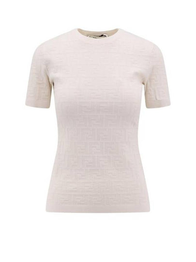 FF Viscose Short Sleeve Knit Top White - FENDI - BALAAN 2