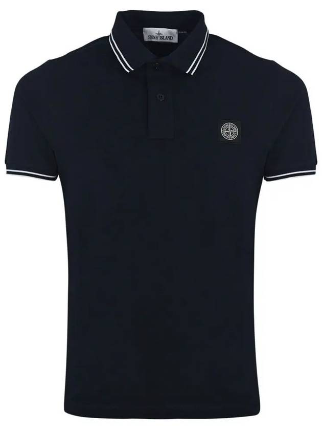 Stretch Cotton Pique Short Sleeve Polo Shirt Navy - STONE ISLAND - BALAAN 2