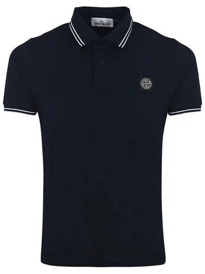 Stretch Cotton Pique Short Sleeve Polo Shirt Navy - STONE ISLAND - BALAAN 2