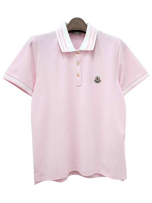 24SS Women's Logo Patch Polo Short Sleeve Tee Pink 8A00009 84720 50B - MONCLER - BALAAN 1