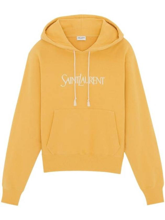 Logo Print Cotton Hoodie Yellow - SAINT LAURENT - BALAAN 1