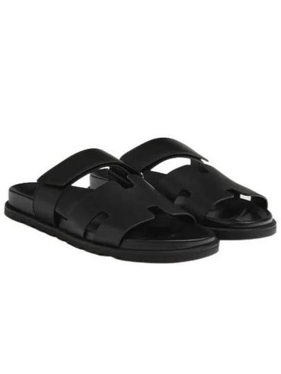 Hermes Chypre H Logo Calfskin Sandals Black - HERMES - BALAAN 2