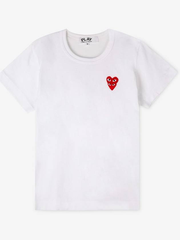 Women s Double Heart Wappen White Short Sleeve T Shirt AZ T287 051 2 - COMME DES GARCONS - BALAAN 1