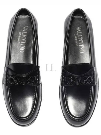 V Logo Chain Leather Loafers Black - VALENTINO - BALAAN 2