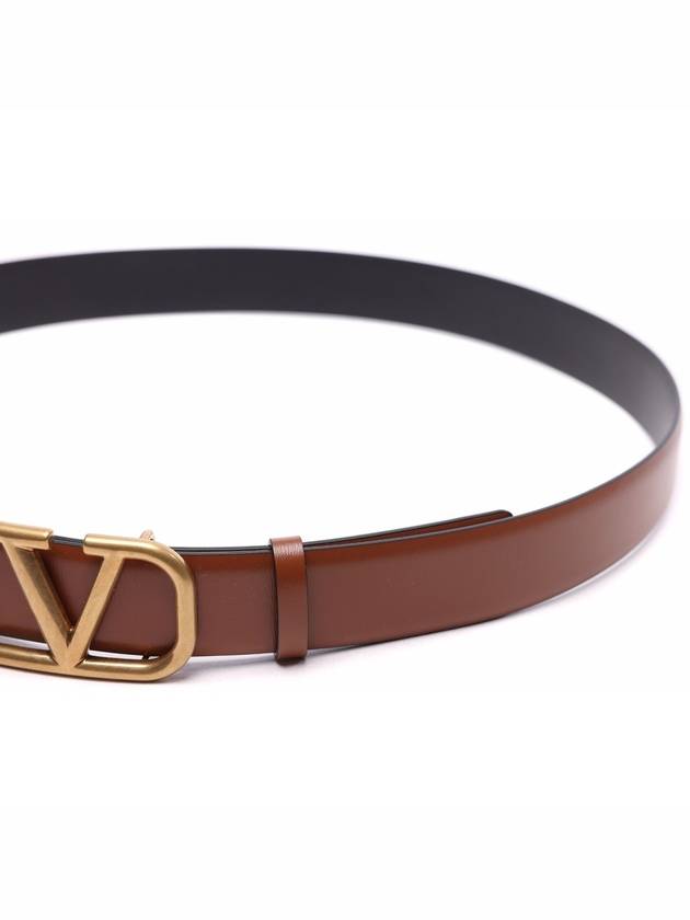 Gold V Logo Signature Leather Belt Brown - VALENTINO - BALAAN 5