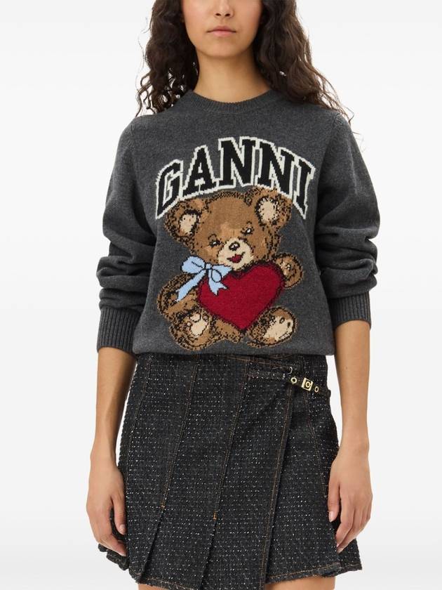 Graphic Bear Knit Top Grey - GANNI - BALAAN 3