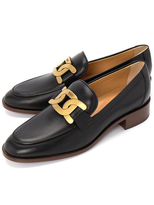 Women's Gold Logo Chain Leather Loafers Black - TOD'S - BALAAN 2