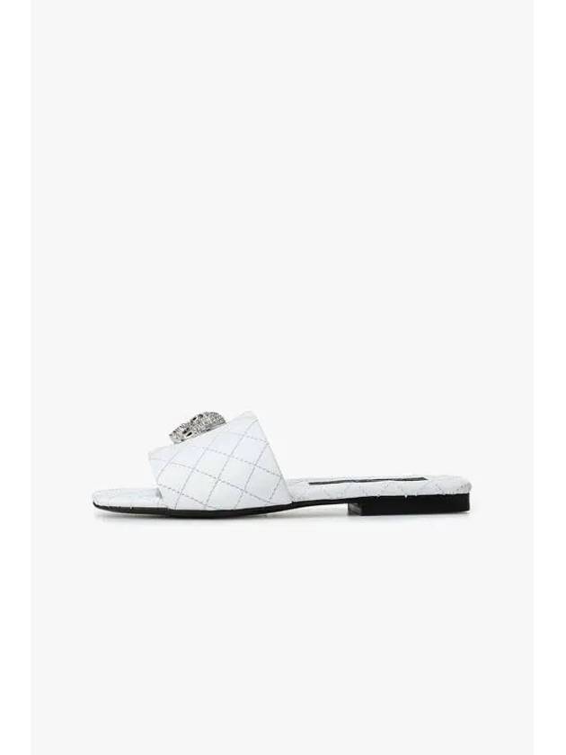 Women s Diamond Stitch Skull Flat Sandals White - PHILIPP PLEIN - BALAAN 1