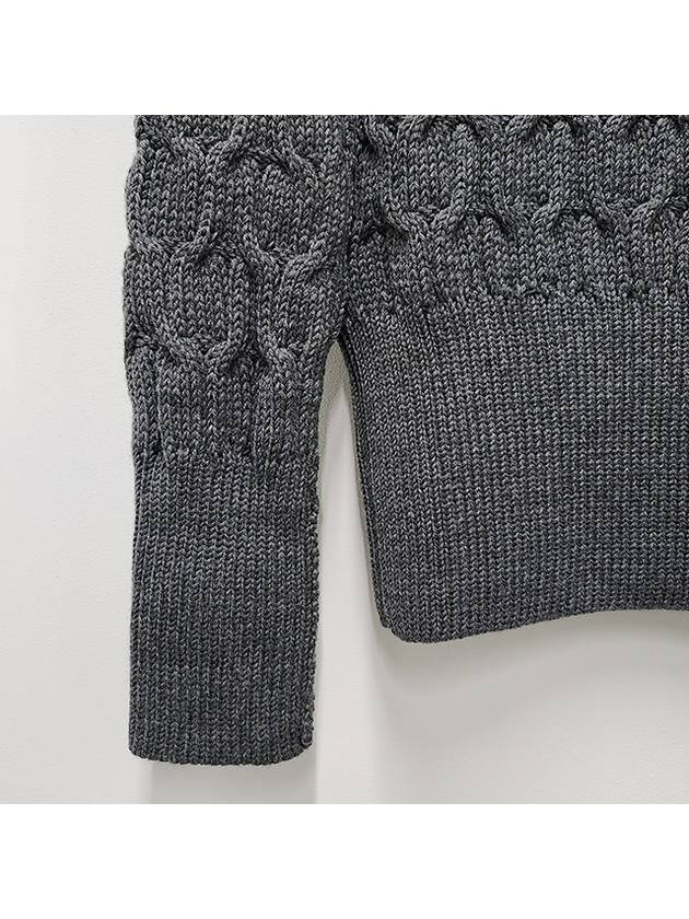 Merino Crisscross Cable Stitch Crewneck Knit Top Grey - THOM BROWNE - BALAAN 9