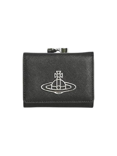 Saffiano Thin Line Half Wallet Black - VIVIENNE WESTWOOD - BALAAN 1