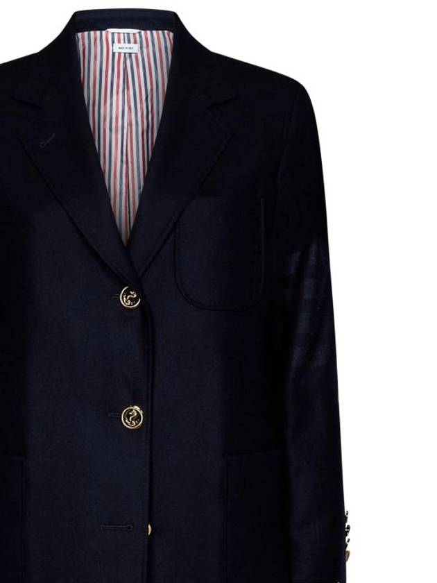 Flannel Sack 4 Bar Wool Cashmere Single Coat Navy - THOM BROWNE - BALAAN 4