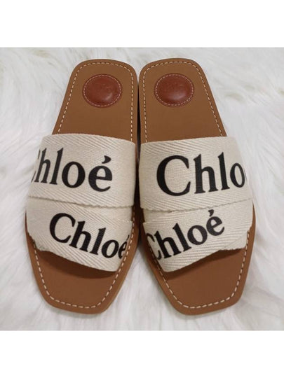 Woody Logo Flat Mule Slippers White - CHLOE - BALAAN 2