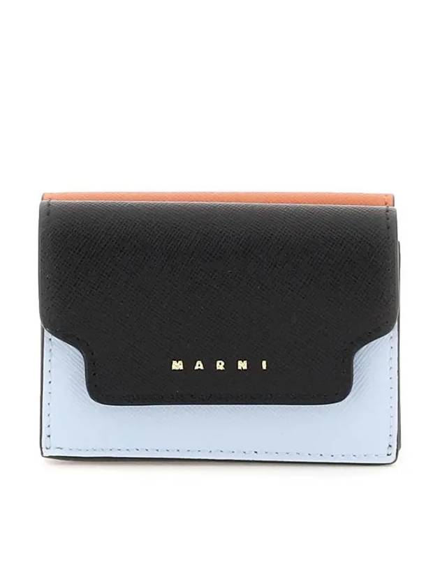 Saffiano Color Block Tri-Fold Half Wallet Black - MARNI - BALAAN 1