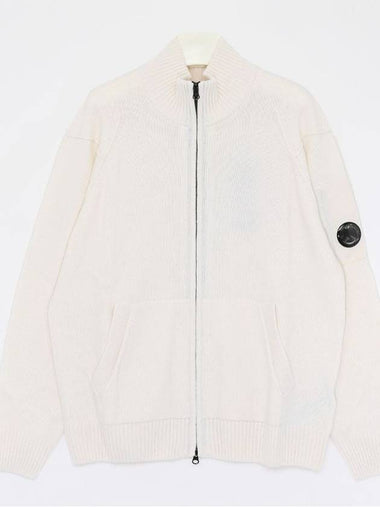 Lambswool GRS Zipped Cardigan White - CP COMPANY - BALAAN 1