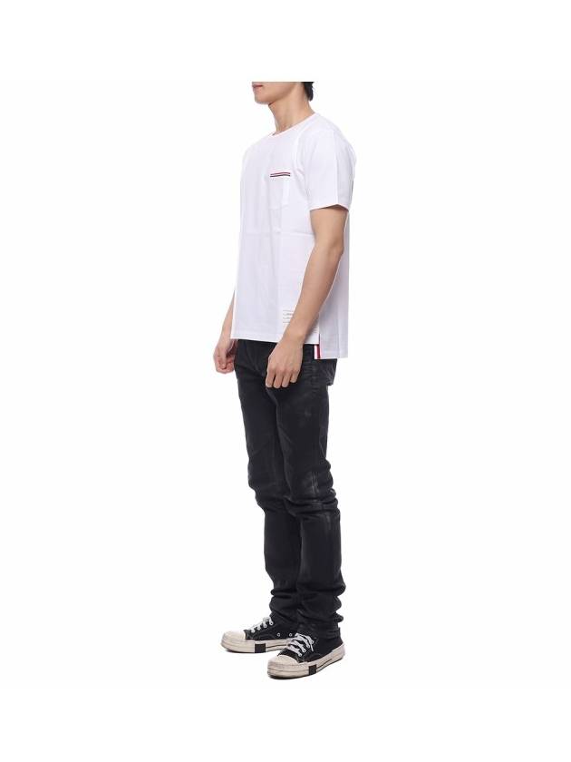 Men's Medium Weight Jersey Tipped Pocket Crewneck Short Sleeve T-Shirt White - THOM BROWNE - BALAAN 5