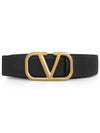 V Logo Signature Buckle Leather Belt Black - VALENTINO - BALAAN 3