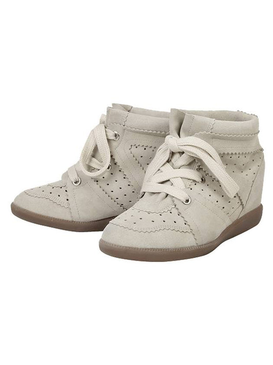 Bobby Wedge Suede High Top Sneakers Chalk - ISABEL MARANT - BALAAN 1