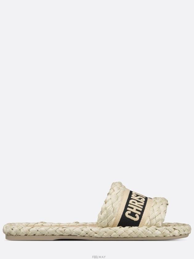 Women's Dway Embroidered Cotton Raffia Slippers Beige - DIOR - BALAAN 5