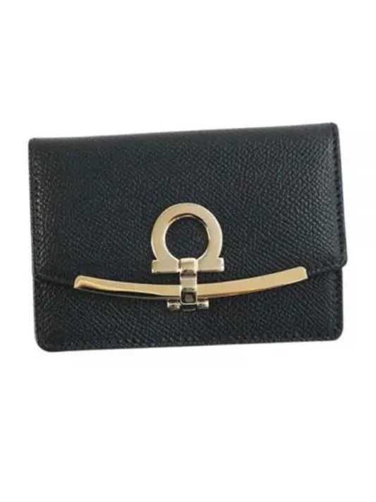 Gancini Calfskin Card Wallet Black - SALVATORE FERRAGAMO - BALAAN 2