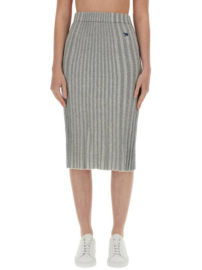 Baby Fox Patch Ribbed Midi Pleated Skirt Grey - MAISON KITSUNE - BALAAN 2