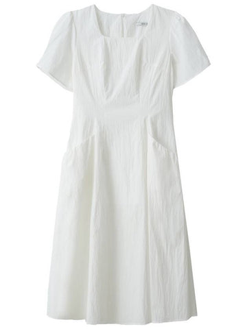 Square neck pocket shirring midi dress white - LESEIZIEME - BALAAN 1