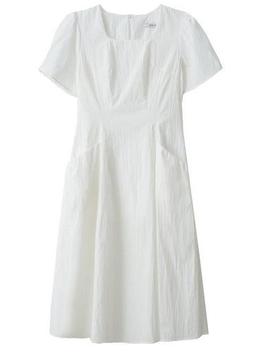 Square neck pocket shirring midi dress white - LESEIZIEME - BALAAN 1