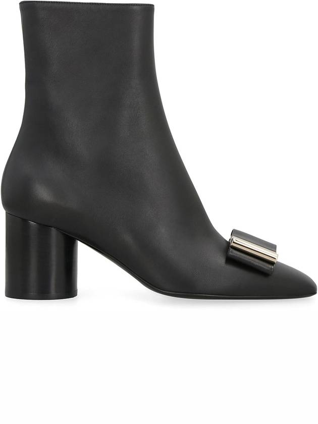 Double Bow Leather Ankle Boots Black - SALVATORE FERRAGAMO - BALAAN 3