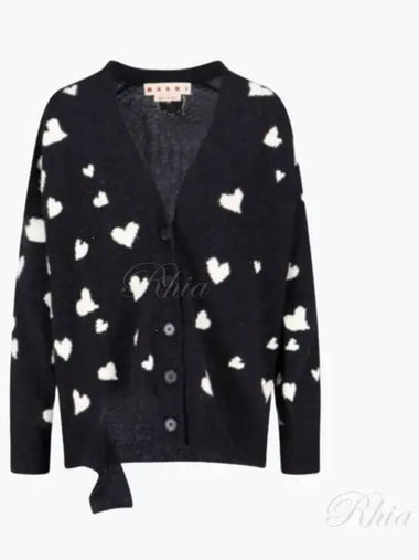 CDMD0321Q0U FW410 HEN99 BUNCH OF Heart S motif black wool long cardigan - MARNI - BALAAN 1