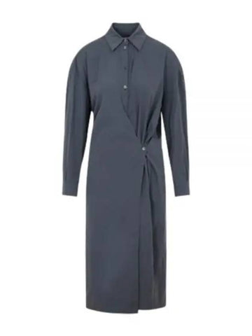 Straight Collar Twisted Long Dress Dark Grey - LEMAIRE - BALAAN 1