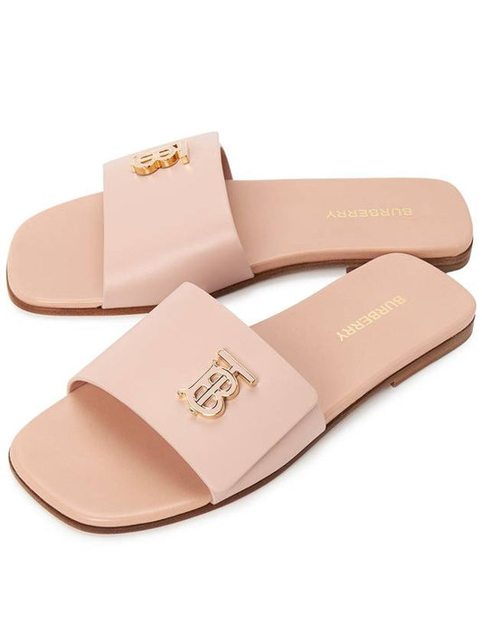 Women's Monogram Motif Leather Slippers Dusty Pink - BURBERRY - BALAAN.