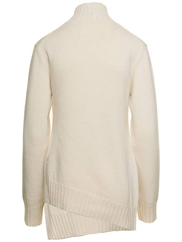 White Mock Neck Jumper With Asymmetric Hem In Wool Woman - JIL SANDER - BALAAN 2