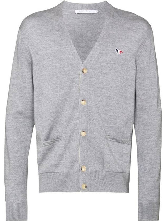 Tricolor Fox Patch Classic Cardigan Grey Melange - MAISON KITSUNE - BALAAN 2