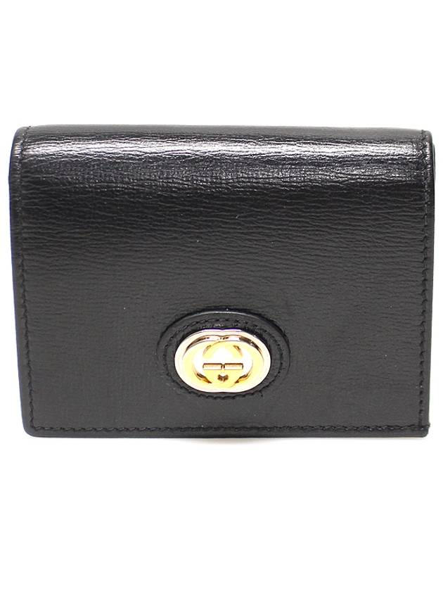 598532 Black leather two tone interlocking G card case half wallet - GUCCI - BALAAN 1