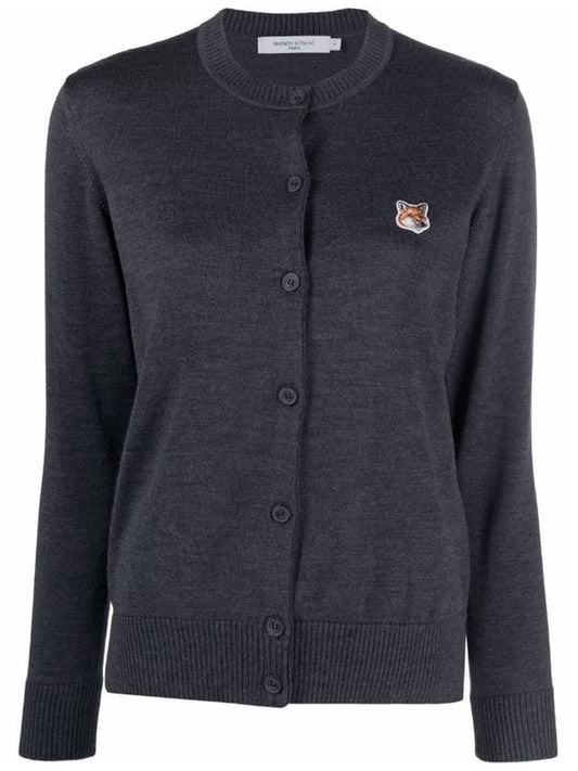 Fox Head Patch Adjusted Round Neck Cardigan Grey - MAISON KITSUNE - BALAAN 2