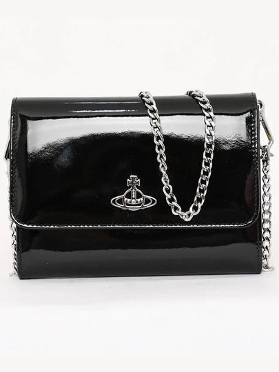 ORB Logo Chain Leather Flap Cross Bag Black - VIVIENNE WESTWOOD - BALAAN 2