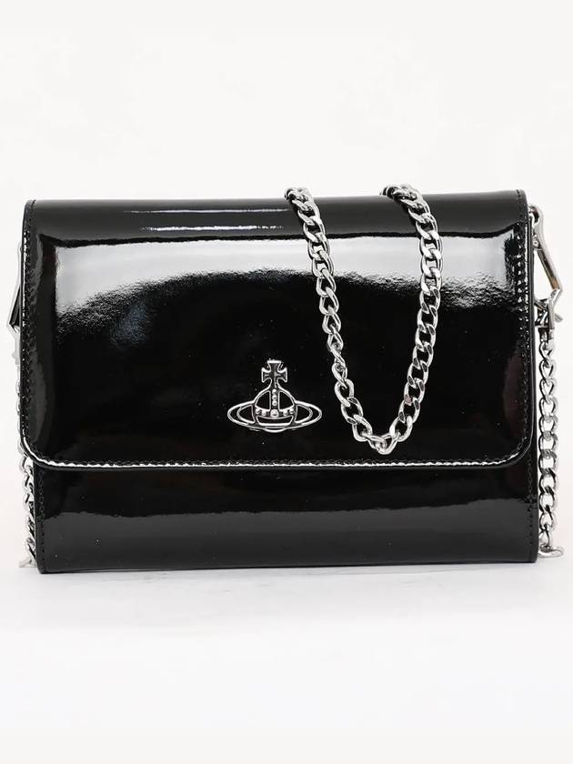 ORB Logo Chain Leather Flap Cross Bag Black - VIVIENNE WESTWOOD - BALAAN 4