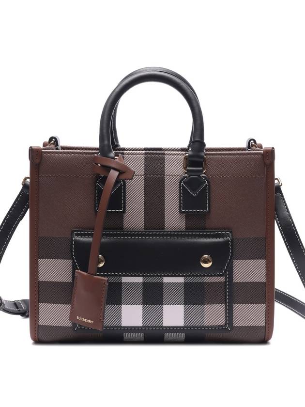 Checked Freya Leather Mini Tote Bag Brown - BURBERRY - BALAAN 3