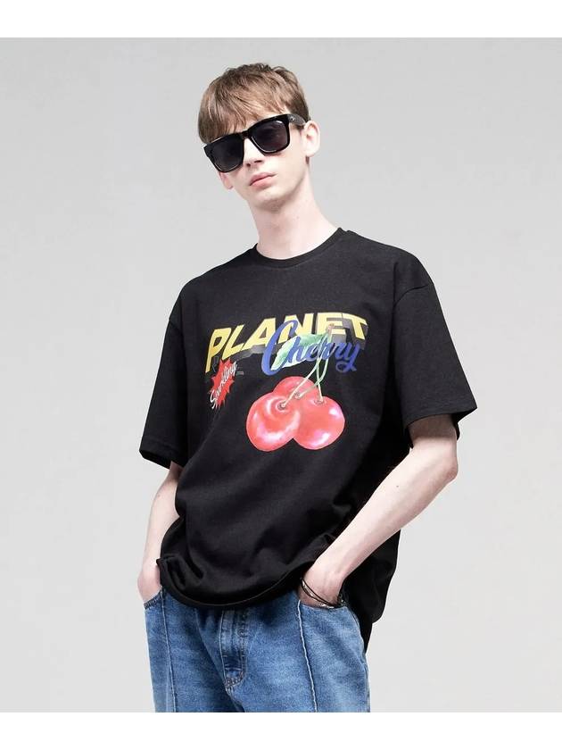 EL Planet Cherry Overfit Short Sleeve T-Shirt Black - ELIMENO - BALAAN 1