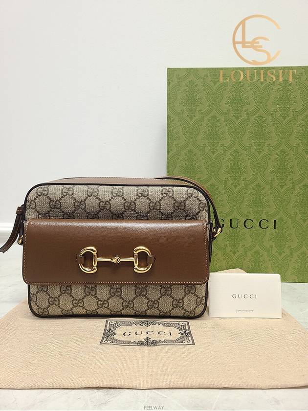 Used luxury goods Lewis It Brown GG Supreme 1955 Horsebit small shoulder bag - GUCCI - BALAAN 8